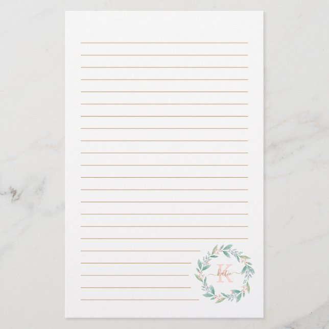 Papeterie Belle aquarelle Floral Wreath Monogramme (Devant)