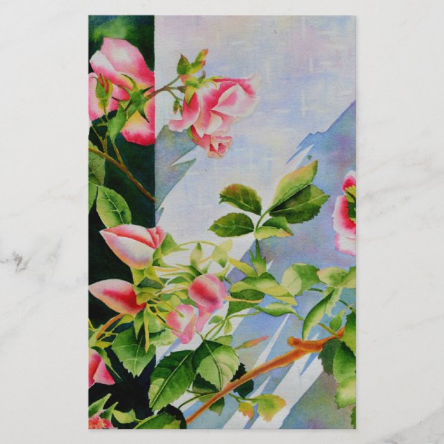 Papeterie Belle rose rose rouge roses blanc aquarelle floral (Devant)