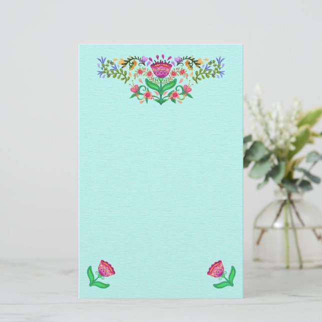 Papeterie Belles fleurs Boho Style rose sur Aqua (Debout devant)