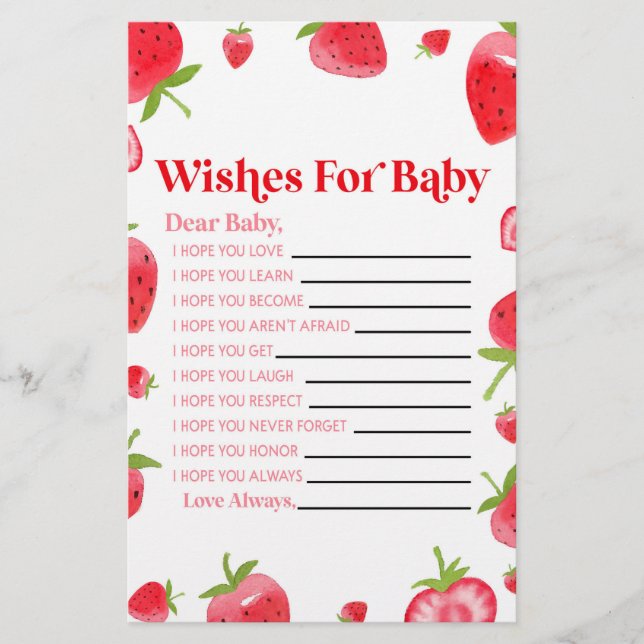 Papeterie Berry fraise souhaite une activité Baby shower (Devant)