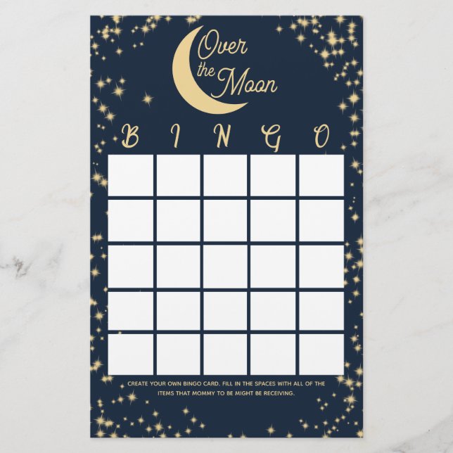 Papeterie Bingo Baby shower de la Lune et des Étoiles (Devant)