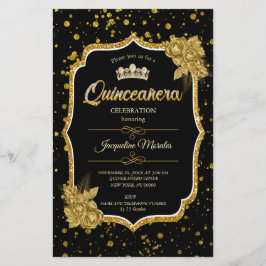 Papeterie Black Gold & White Quinceañera Invitation d'annive