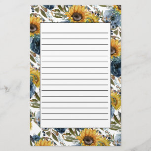 Papeterie Bleu floral bleu Fleurs de soleil jaunes blanc