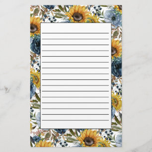 Papeterie Bleu floral bleu Tournesols jaunes Blanc Linne Sta