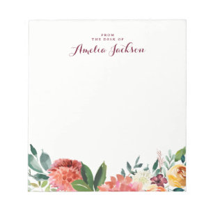 Papeterie Bloc-Notes Personnalisé Fleurs Aquarelle