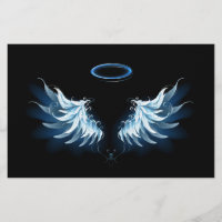 Blue Glowing Angel Wings on black background