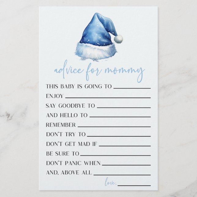 Papeterie Blue Santa Chapeau Conseils Baby shower Activité d (Devant)