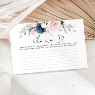 Papeterie Blush floral marine Qui suis-je jeu de douche nupt