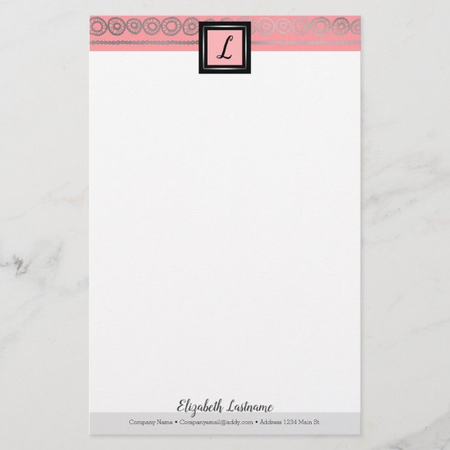 Papeterie Boho Argent Cadre Initial & Nom Monogram Statione (Devant)