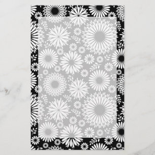 Papeterie Boho fleurs Motif floral vectoriel noir et blanc