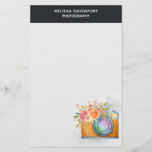Papeterie Boho Orange Caméra & Bouquet Floral Aquarelle