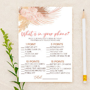 Papeterie Boho Pink What's In Your Phone Baby shower Jeu
