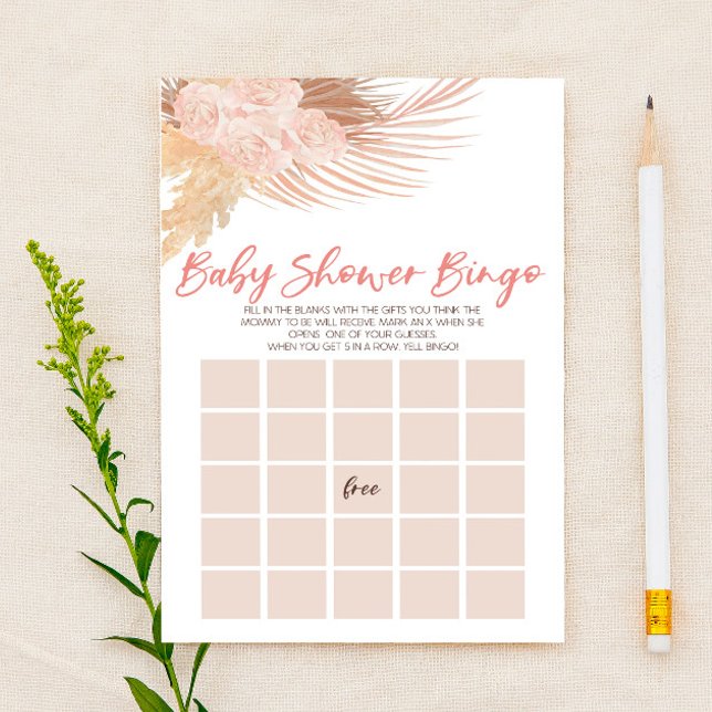 Papeterie Boho Rose Floral Fleurs Bingo Baby shower Jeu (Créateur téléchargé)