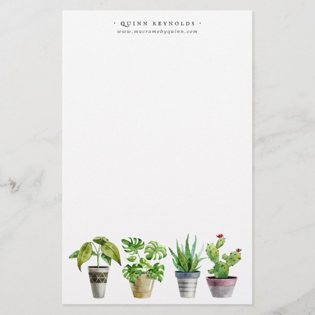 Papeterie Boho Watercolor Plante pointé | Monogramme (Devant)
