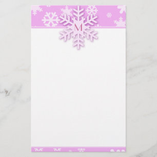 Papeterie Bordure de flocons de neige rose avec un flocon de