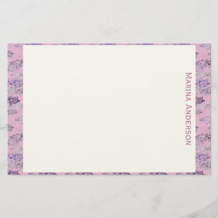 Papeterie Bordure florale rose élégante Nom personnalisé