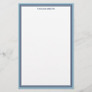 Papeterie Bordures bleu clair et bleu marine Ajoutez votre n