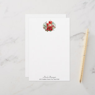 Papeterie Bougies aquarelles et Noël de Poinsettia
