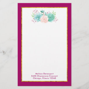 Papeterie Bouquet de fleurs rose et vert Pastel sur Magenta