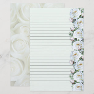Papeterie Bouquet de Roses Blanches Bordure 3 Papiers
