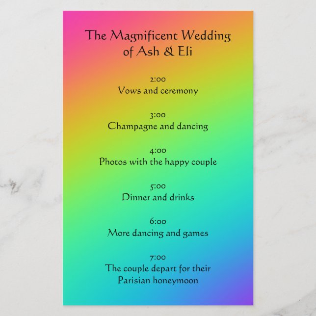 Papeterie Bright Rainbow Gradient Wedding Programme (Devant)