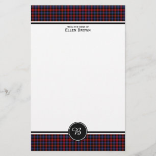 Papeterie Brown Famille Tartan Rouge et bleu Plaid Monogramm