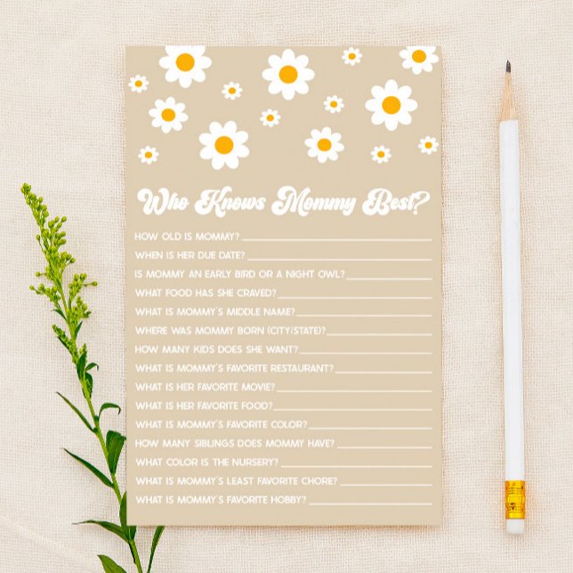 Papeterie Brown Retro Daisy Qui Connaît Maman Baby shower Je (Créateur téléchargé)