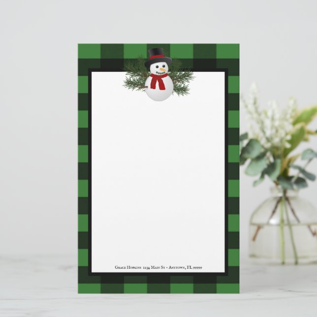 Papeterie Buffle Snowman Souriant Plaid Personnalisé (Debout devant)