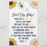 Bumble Honey Bee ne pas dire Baby shower jeu