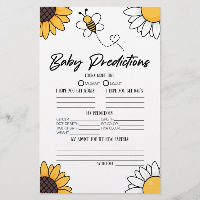 Papeterie Bumble Miel Abeille Baby shower Prédictions Activi (Devant)