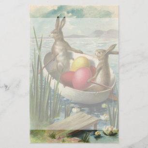 Papeterie Bunnies victoriens Vintages de Pâques en bateau