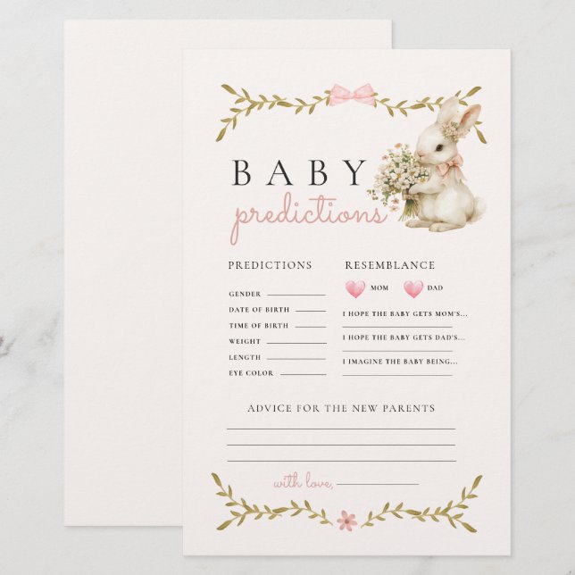 Papeterie Bunny Baby shower Jeu Prédictions et conseils (Devant / Derrière)