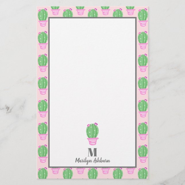 Papeterie Cactus à pointes rose tendance | Personnalisé (Devant)