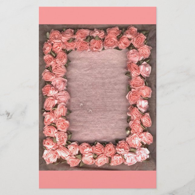 Papeterie Cadre Photo En Tissu Satiné Rose Et Feuille De Rub (Devant)