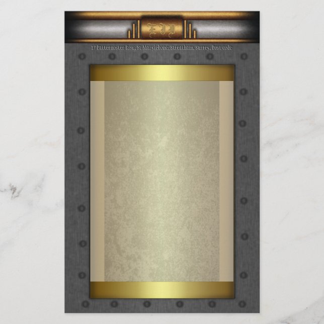 Papeterie Cadre rivet acier Steampunk en or et laiton (Devant)