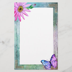 Papeterie Cadre rustique avec Fleur et Papillon