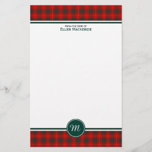 Papeterie Cameron Famille Tartan Rouge et Vert Plaid Monogra
