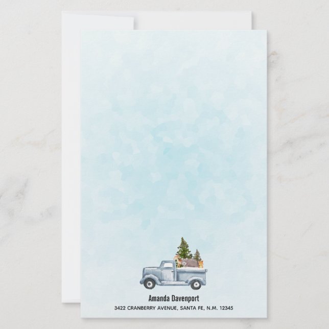 Papeterie Camion de Noël avec pins et animaux de forêt (Devant)