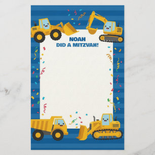 Papeterie Camions de construction Nom Customisé Mitzvah Note