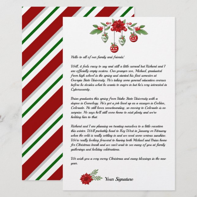 Papeterie Candy Stripe Christmas Family Newsletter Ajouter u (Devant / Derrière)