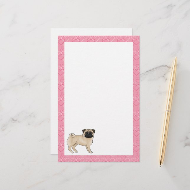 Papeterie Carlin Fun Chien Cartoon Mops Pink Love Motif de c (Devant/Arrière en situation)