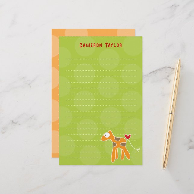 Papeterie Carton Orange Giraffe Enfants Pots Merci (Devant/Arrière en situation)