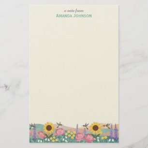Papeterie Champ de fleurs de colibri personnalisé avec nom