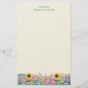 Papeterie Champ de fleurs de libellule personnalisé avec nom