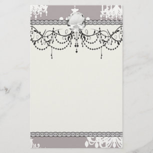 Papeterie chandelier blanc damassé sur gris argenté