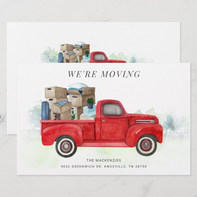 Papeterie Changement d'adresse du camion rouge de l'aquarell (Devant / Derrière)