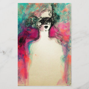 Papeterie CHARME /Dame Avec Masque, Vert Turquoise Rose