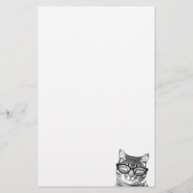 Papeterie Chat mignon avec lunettes papier à lettres pour l' (Devant)