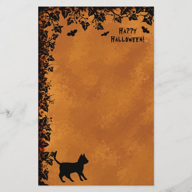 Papeterie Chat noir avec chauve-souris, Happy Halloween (Devant)