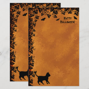 Papeterie Chat noir avec chauve-souris, Joyeux Halloween!